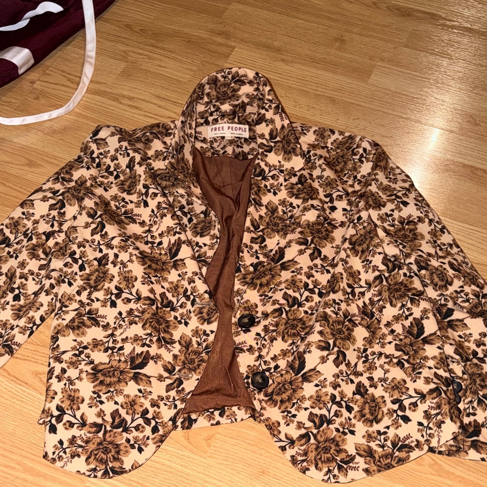 Free People Tan and Brown Floral Blazer